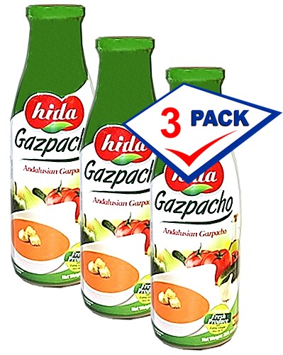 Gazpacho Andalusian Style 25 oz by Hida. Glass bottle. Pack of 3.